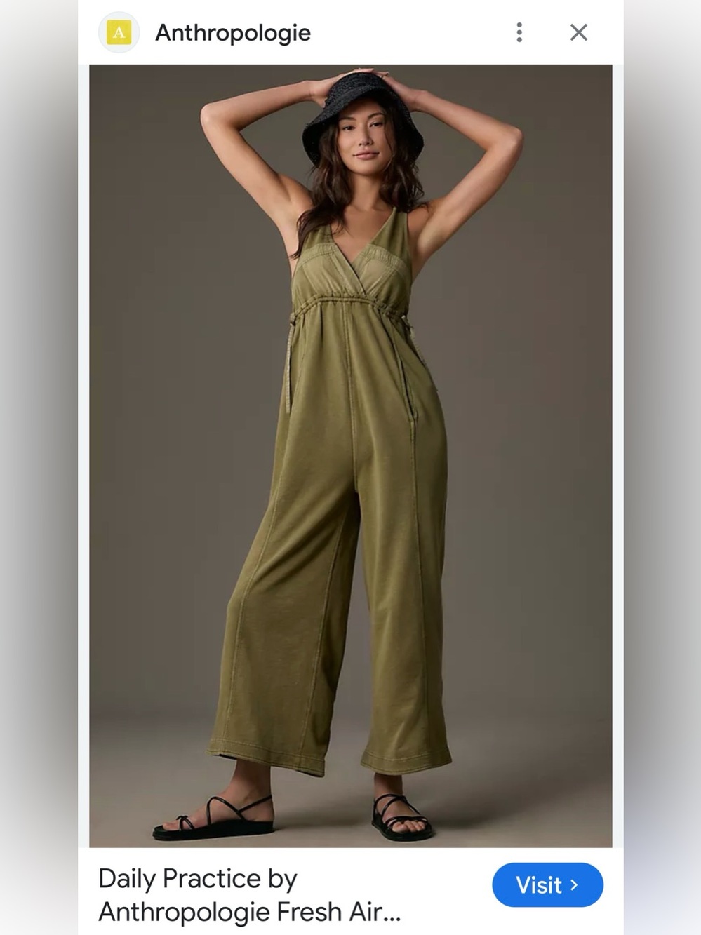 Daily Practice Anthropologie Olive V-Neck Wide-Leg Jumpsuit